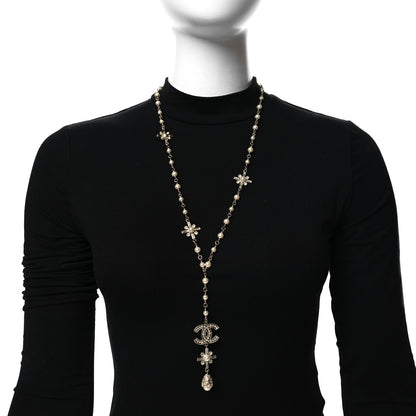 Chanel Crystal Baguette Pearl CC Cross Drop Pendant Necklace Gold 2 of 5