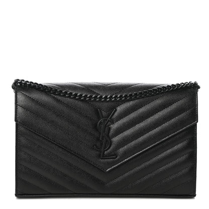 Saint Laurent Grain De Poudre Matelasse Chevron Monogram Chain Wallet Black 1 of 9