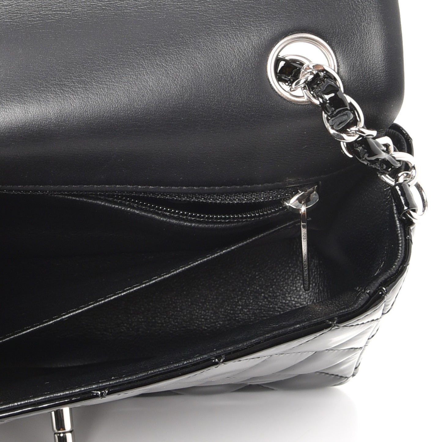 Patent Calfskin Quilted Mini Rectangular Flap Black