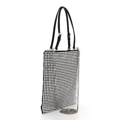 Prada Satin Crystal Metal Triangle Logo Chain Crossbody Handbag Cristal 3 of 10