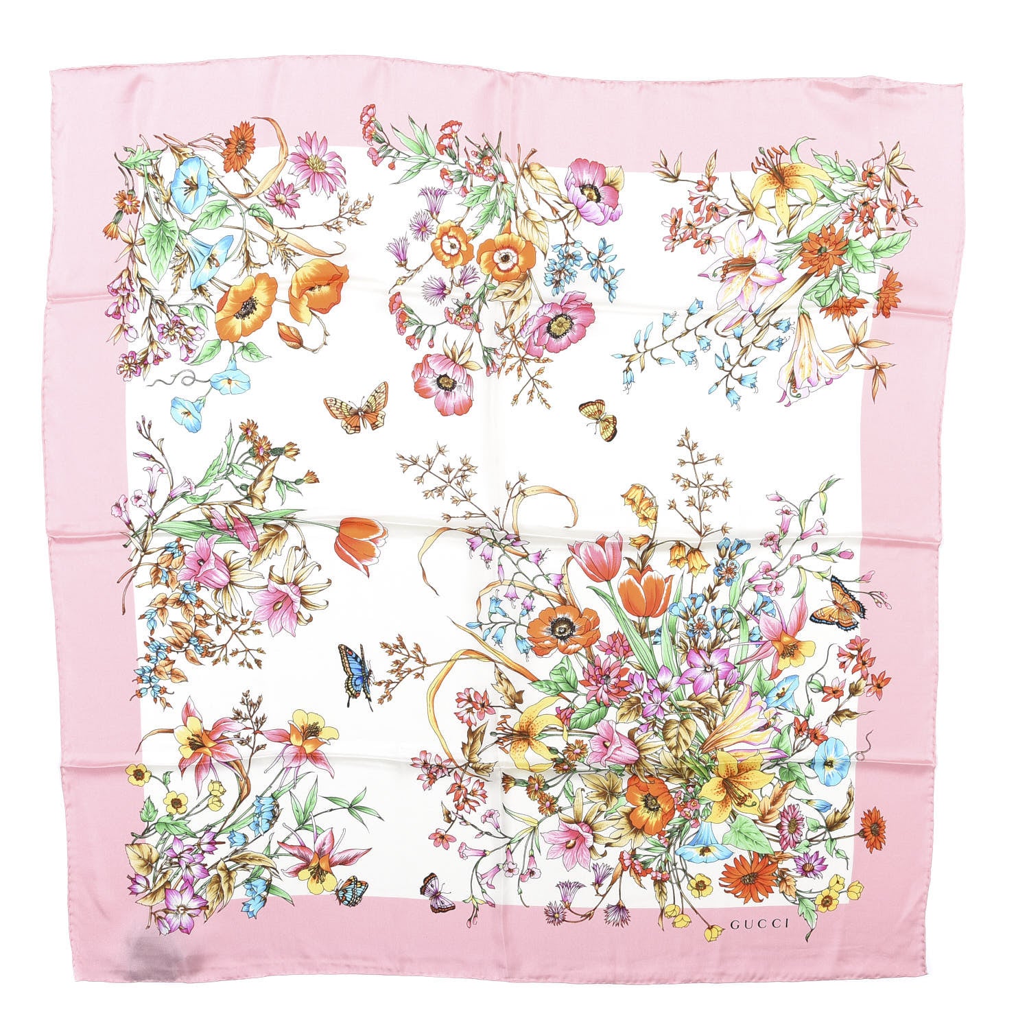 Gucci Silk Twill Eighties Bouquet Square Scarf Pink Ivory 1 of 5