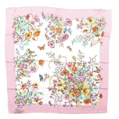 Gucci Silk Twill Eighties Bouquet Square Scarf Pink Ivory 1 of 5