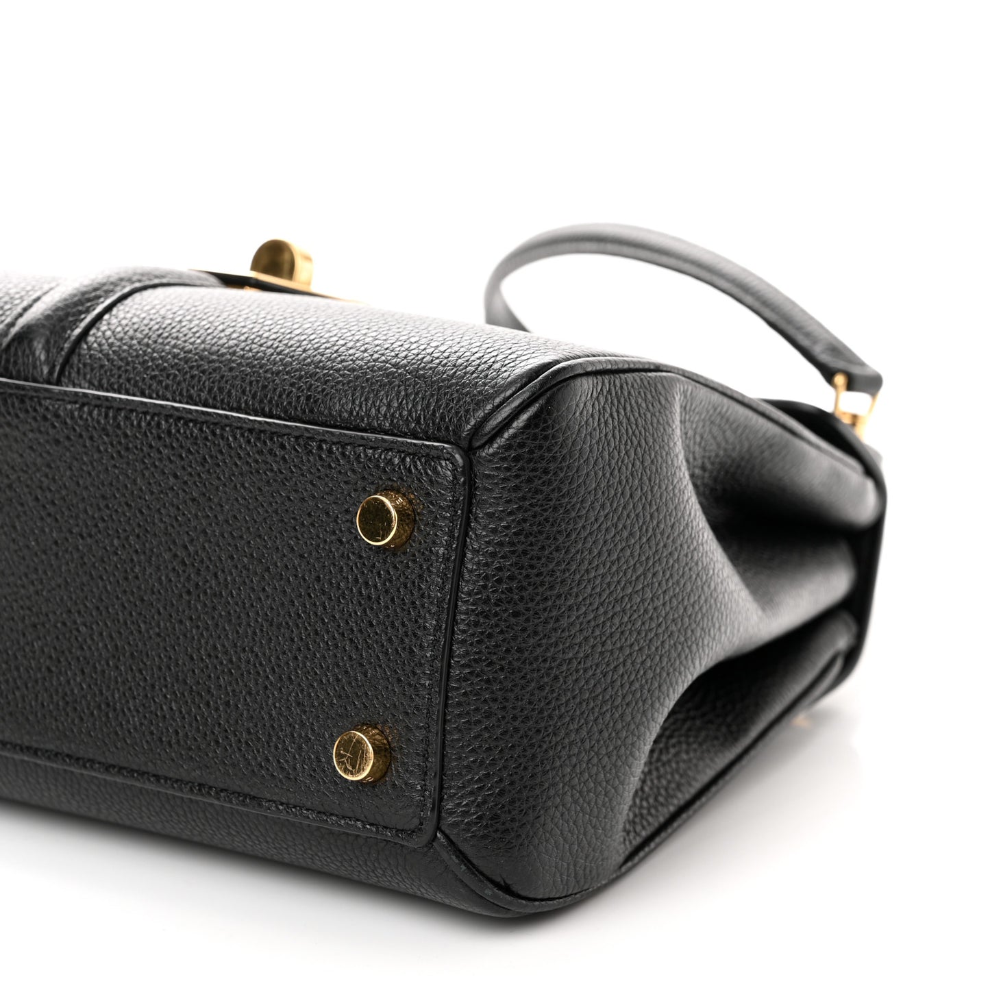 Grained Calfskin Small 16 Top Handle Bag Black
