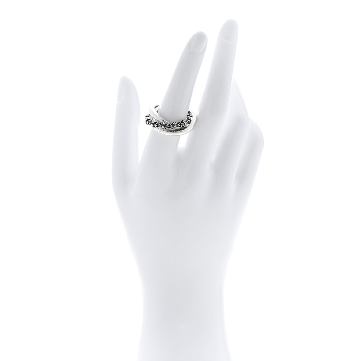 Chrome Hearts Sterling Silver Tiny E CH Plus Cross Triple Interlocking Ring 54 7 2 of 5
