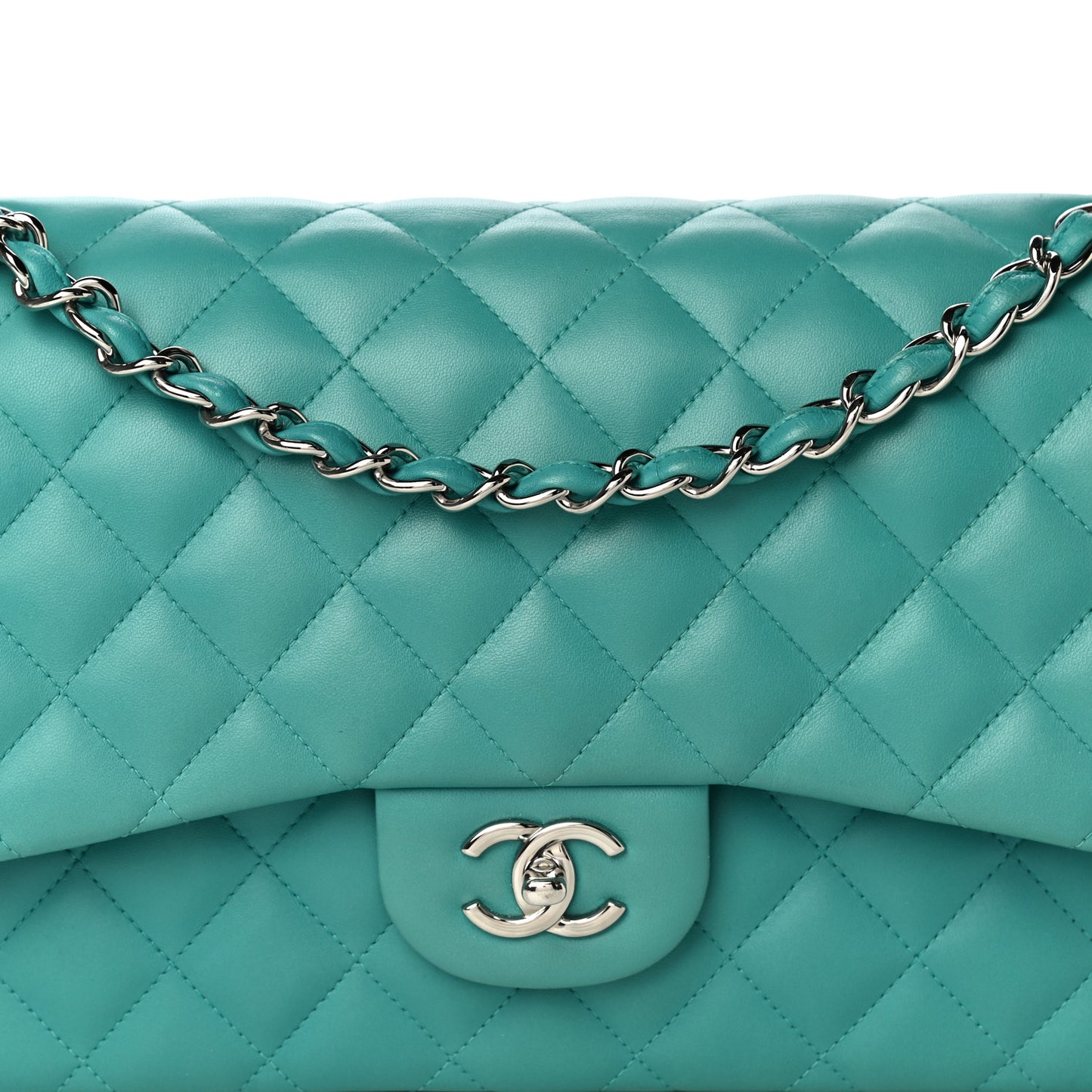 Lambskin Quilted Jumbo Double Flap Turquoise