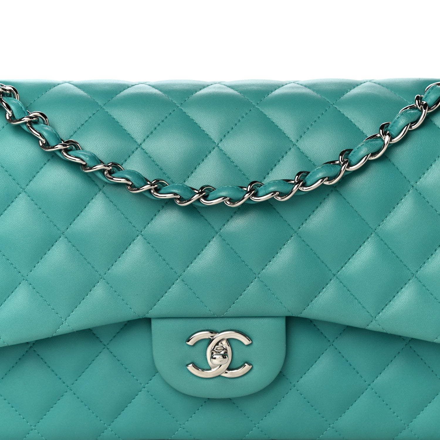 Chanel Lambskin Quilted Jumbo Double Flap Turquoise 8 of 15