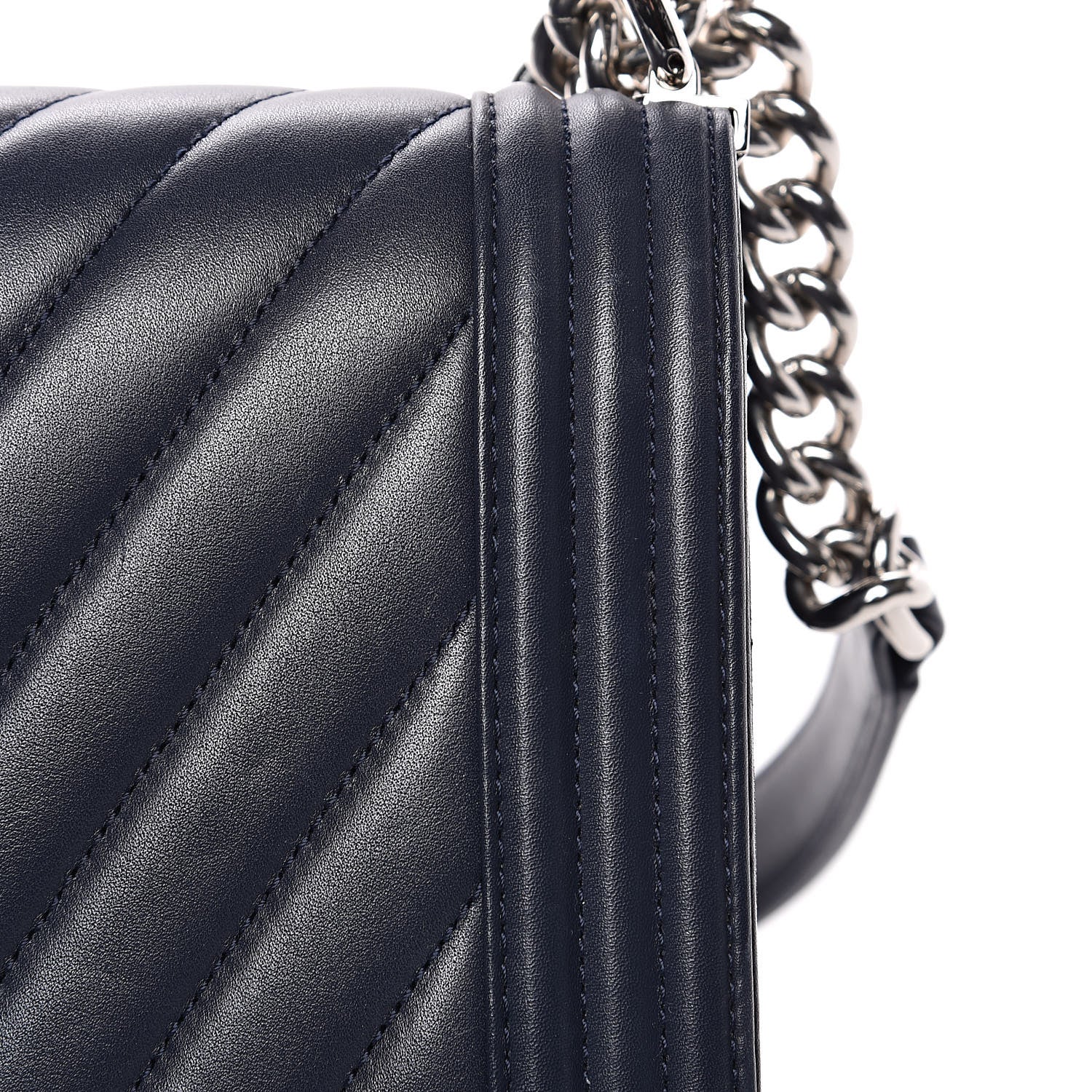Chanel Lambskin Chevron Quilted New Medium Boy Flap Dark Navy Blue 12 of 18