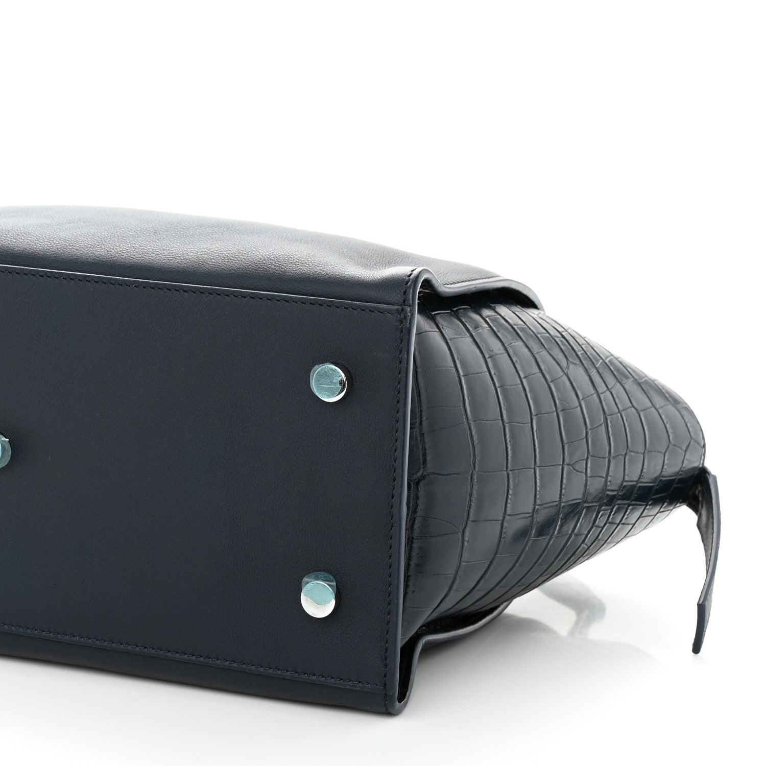 Saint Laurent Calfskin Croc Embossed Small Monogram Downtown Cabas Blue 10 of 13