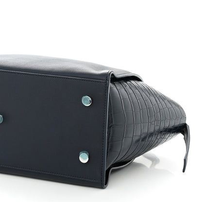 Saint Laurent Calfskin Croc Embossed Small Monogram Downtown Cabas Blue 10 of 13