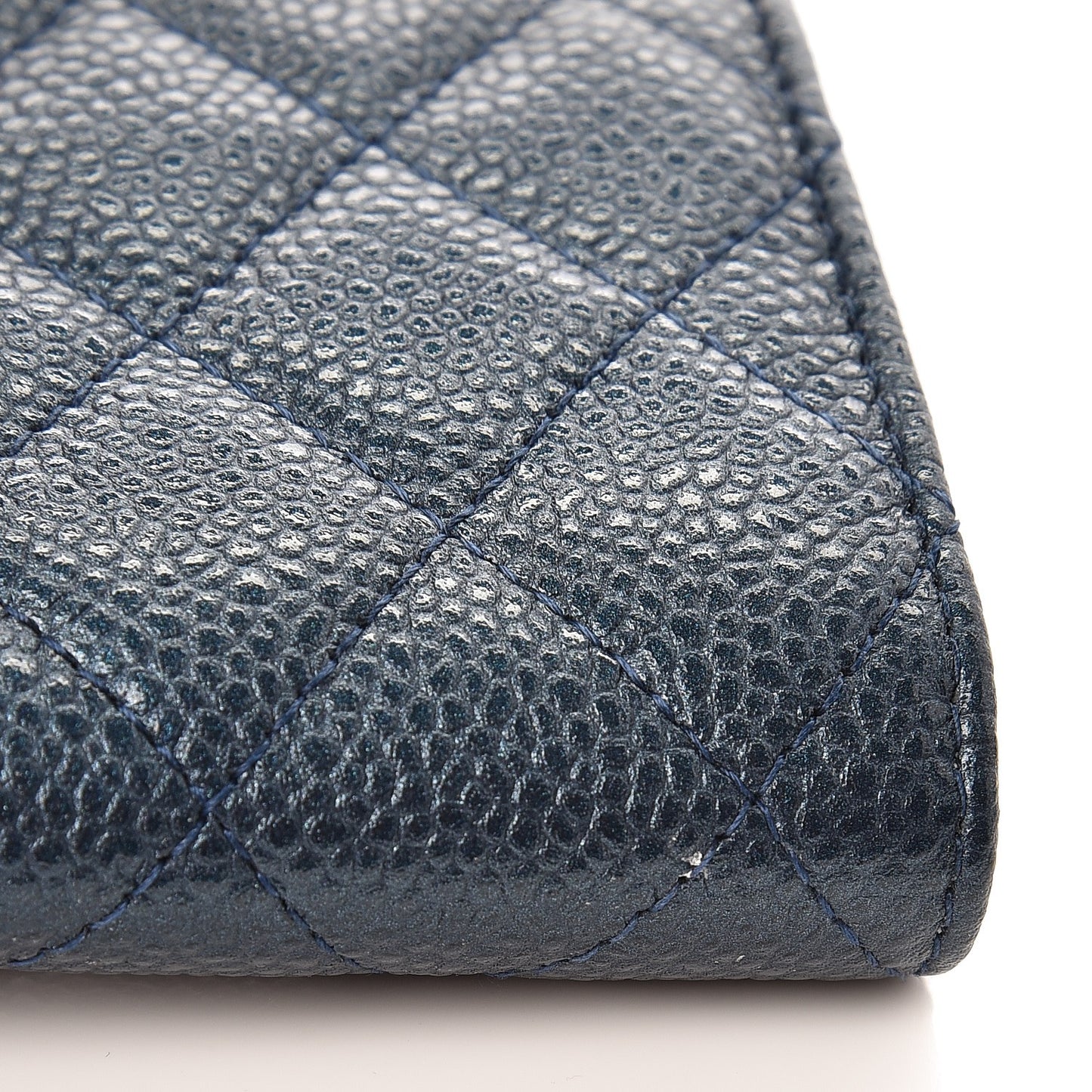 Metallic Caviar Quilted Card Holder Blue