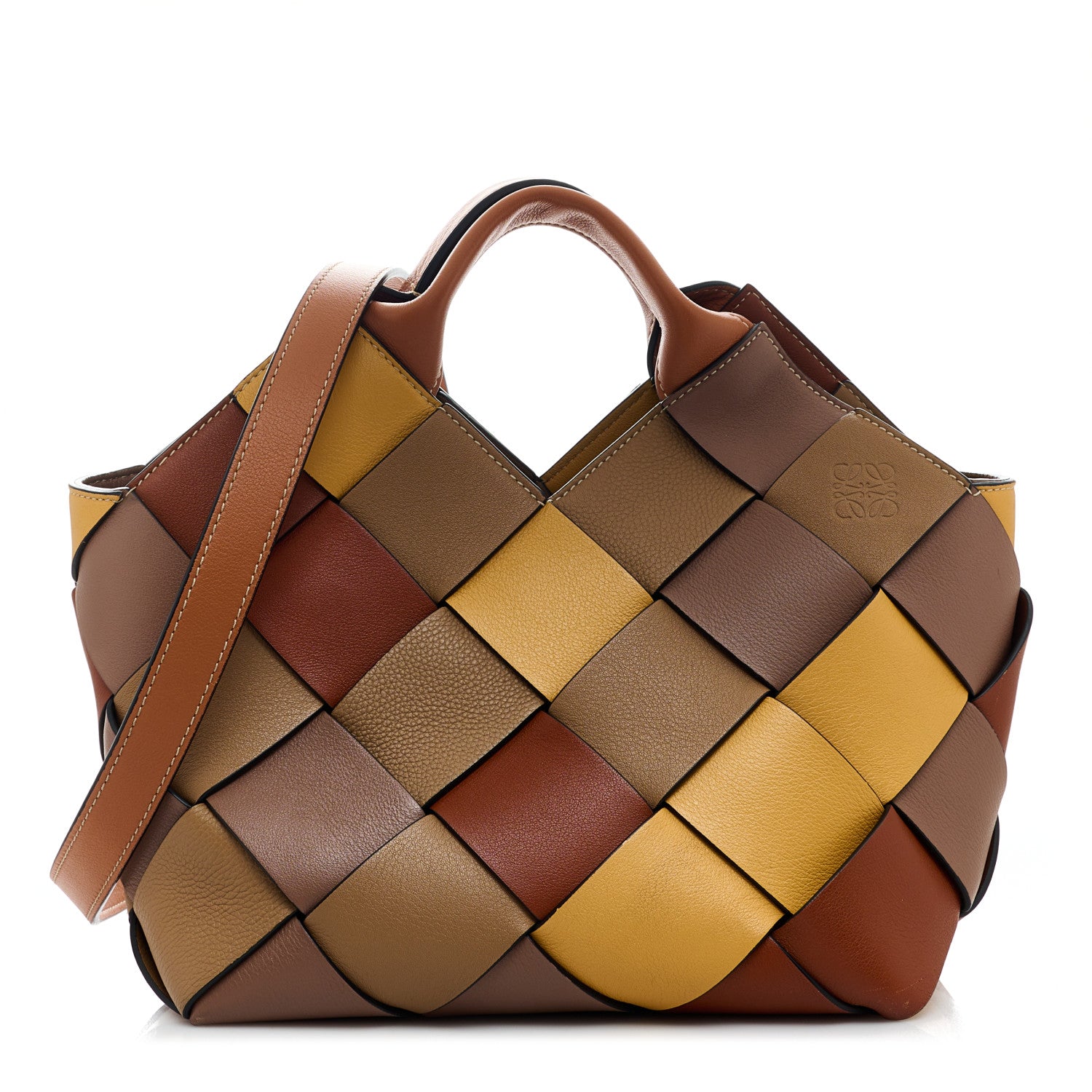 Loewe Calfskin Small Woven Basket Surplus Bag Hazelnut Camel 1 of 12