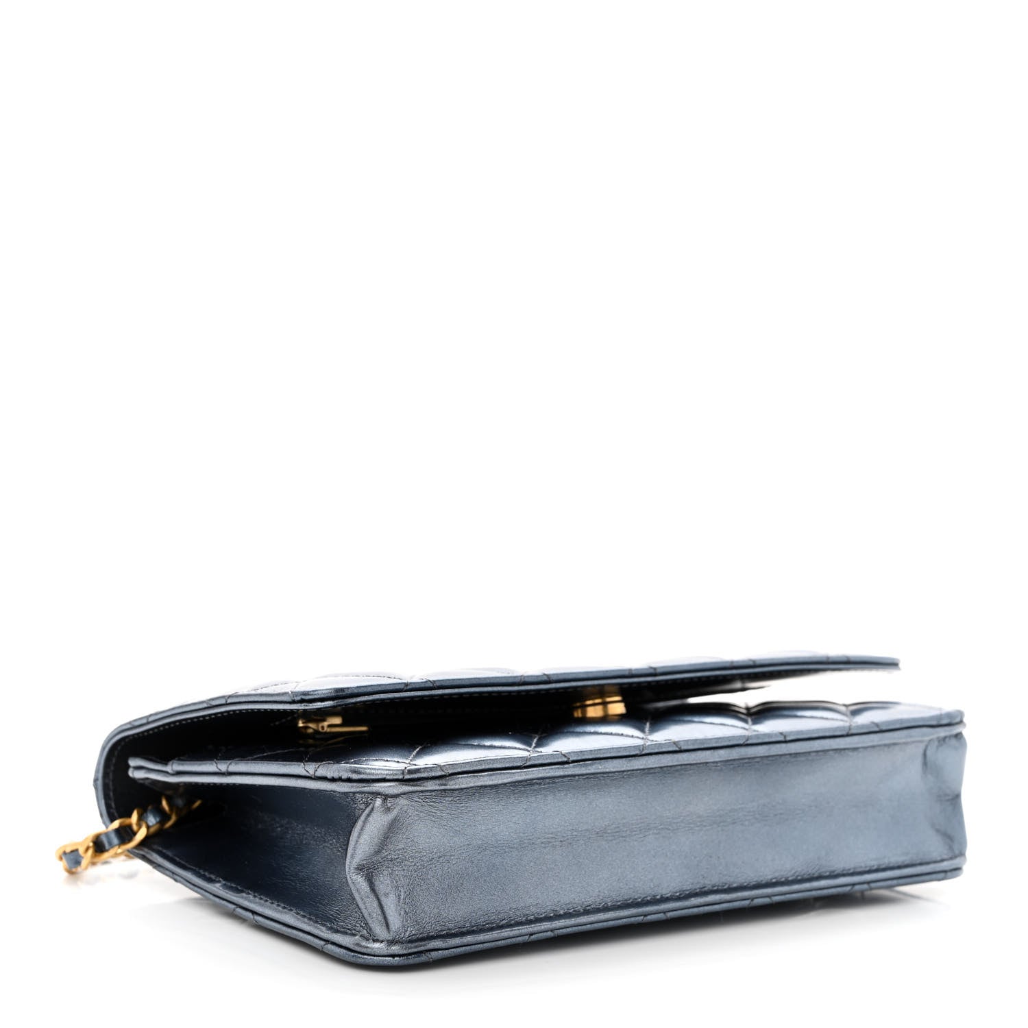 Chanel Metallic Lambskin Wallet On Chain WOC Dark Blue 4 of 12