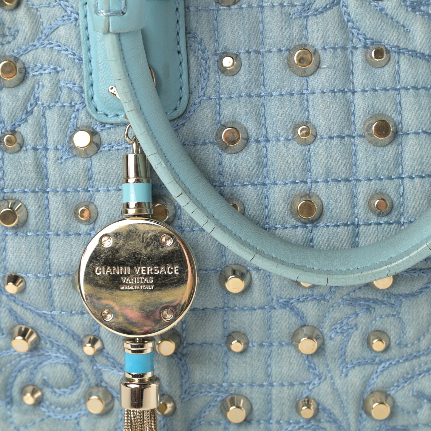 Denim Barocco Quilted Studded Vanitas Demetra Blue
