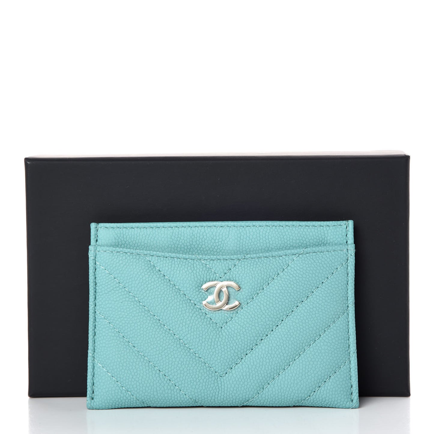 Caviar Chevron Quilted Card Holder Turquoise