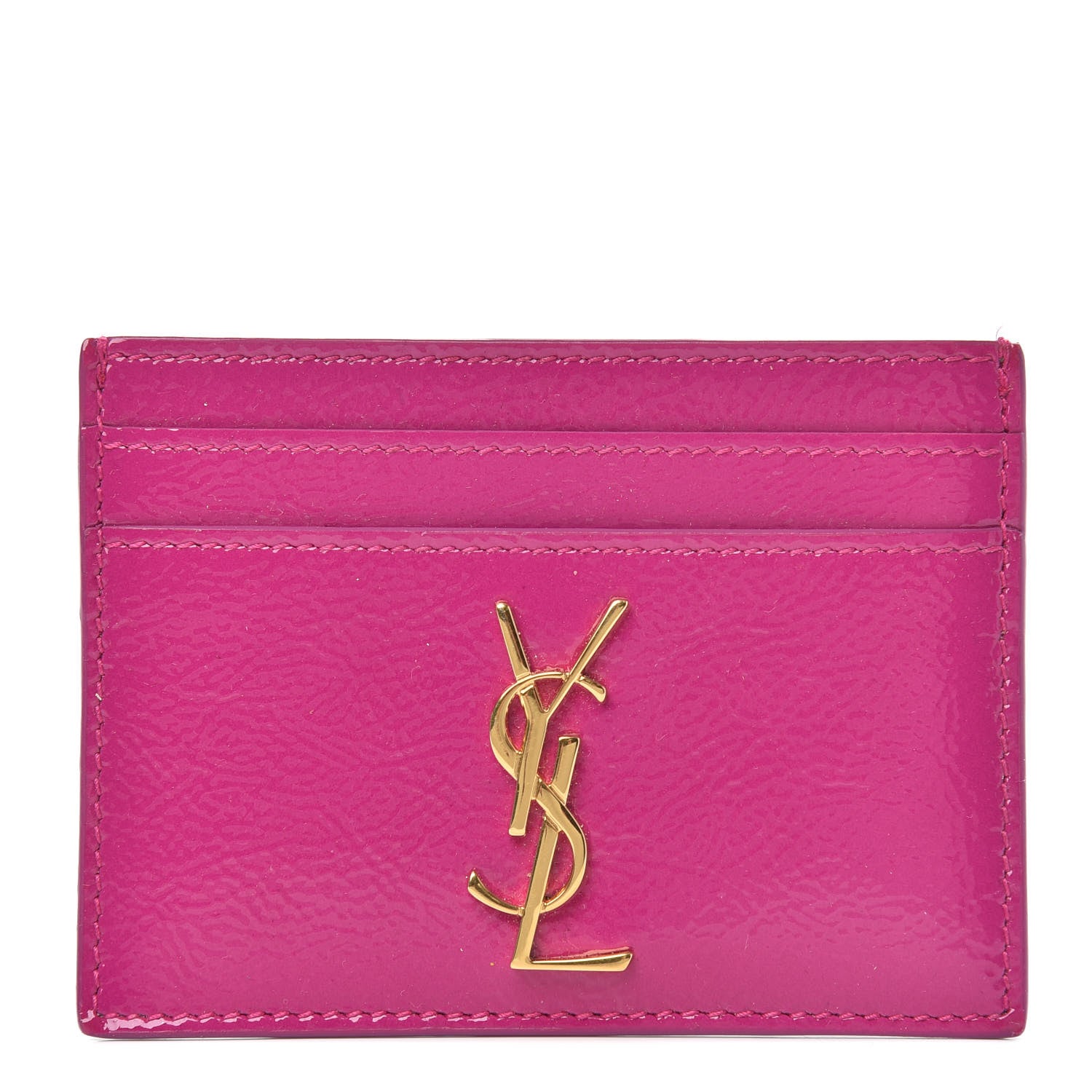 Saint Laurent Textured Patent Card Case Electric Pink 1 of 6