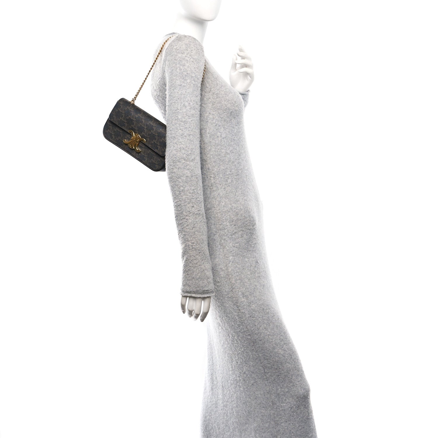 Celine Triomphe Canvas Chain Shoulder Bag Tan 3 of 12