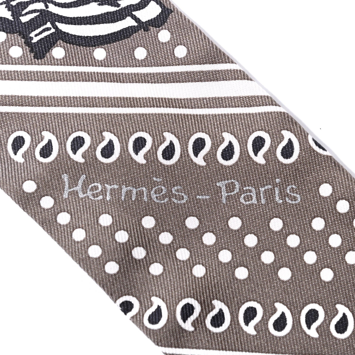 Hermes Silk Les Zebres Twilly Gris Taupe Black White 4 of 4