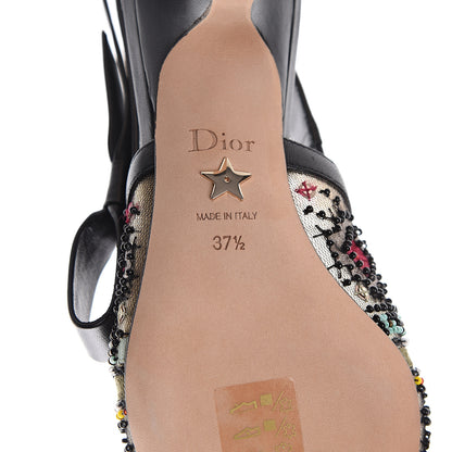 Christian Dior Calfskin Embroidered Beaded Sweet D Slingback Pumps 37.5 Black Turquoise 7 of 7