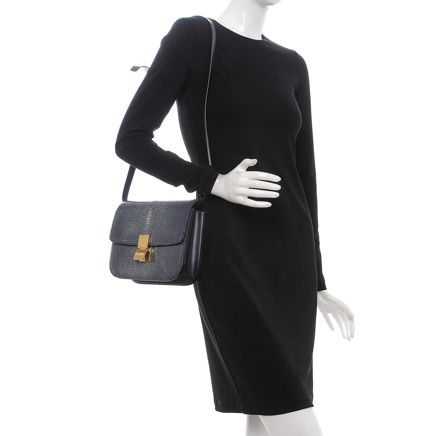 Stingray Medium Classic Box Flap Bag Navy