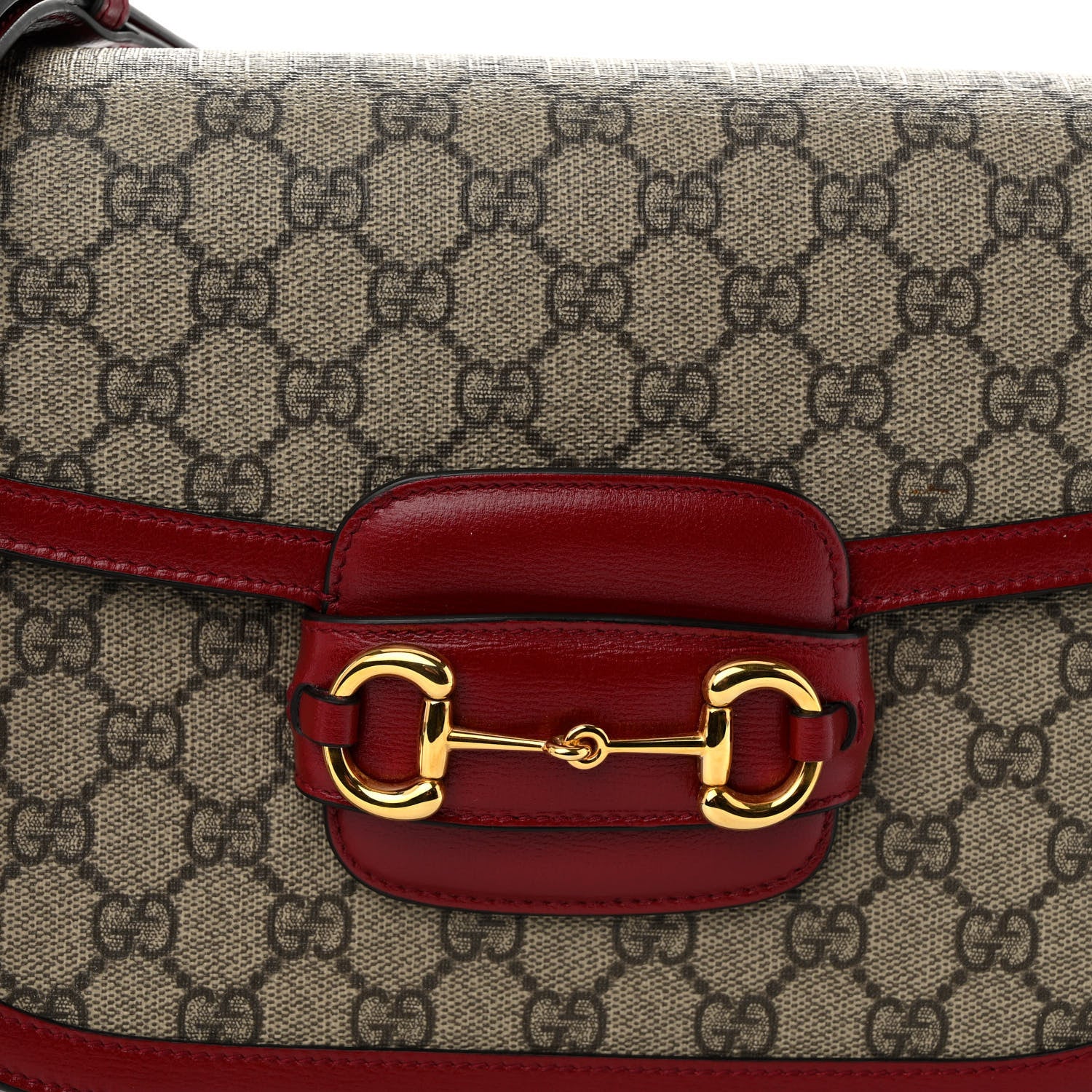 Gucci GG Supreme Monogram Azalea Calfskin Horsebit 1955 Shoulder Bag Beige Ebony New Cherry Red 7 of 11