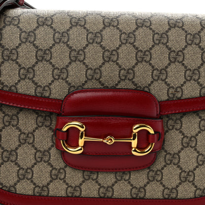 Gucci GG Supreme Monogram Azalea Calfskin Horsebit 1955 Shoulder Bag Beige Ebony New Cherry Red 7 of 11