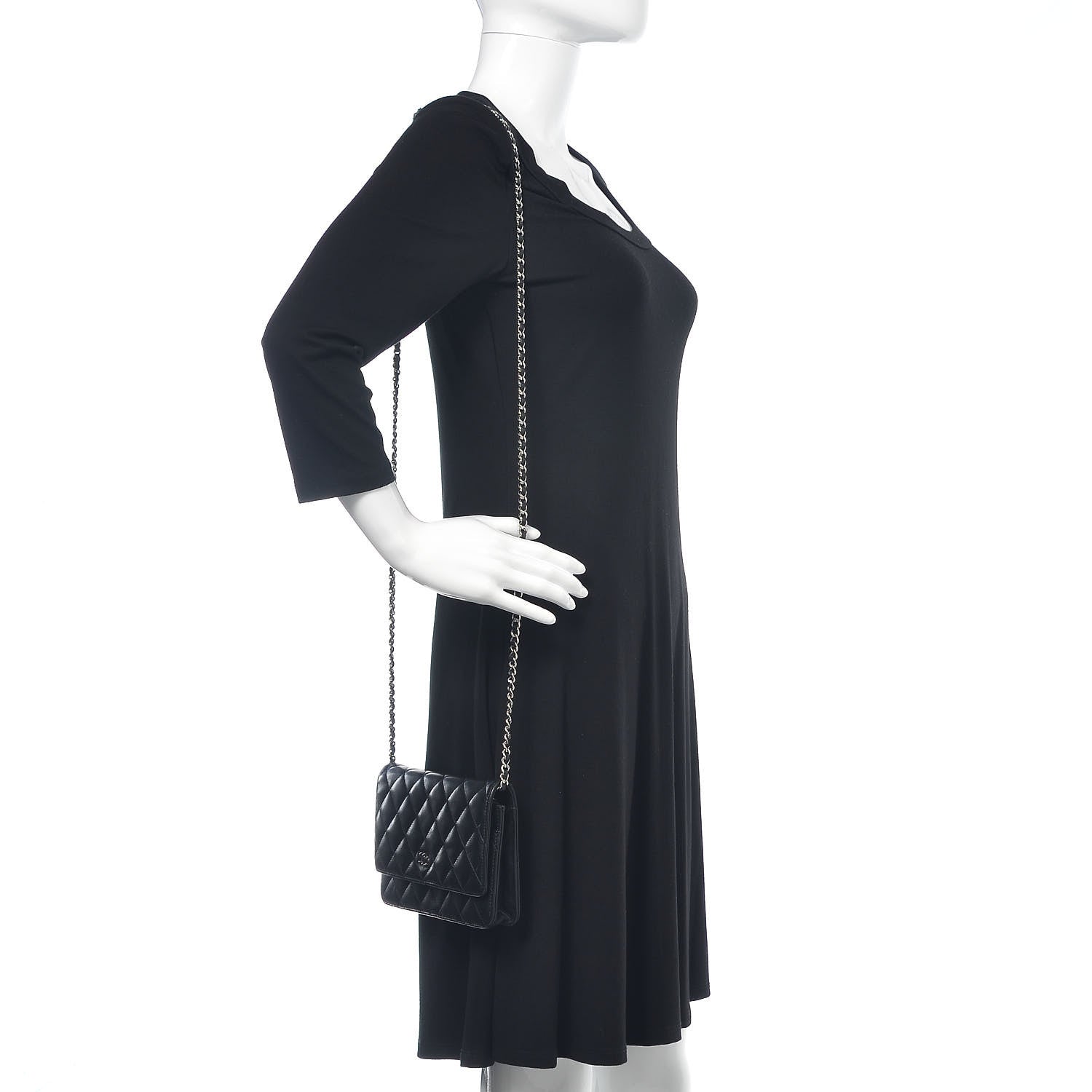 Chanel Lambskin Quilted Wallet On Chain WOC Black 2 of 14