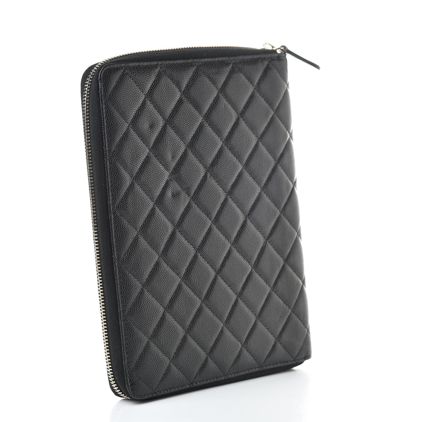 Caviar Quilted Zip Around Notebook Agenda Cover Black