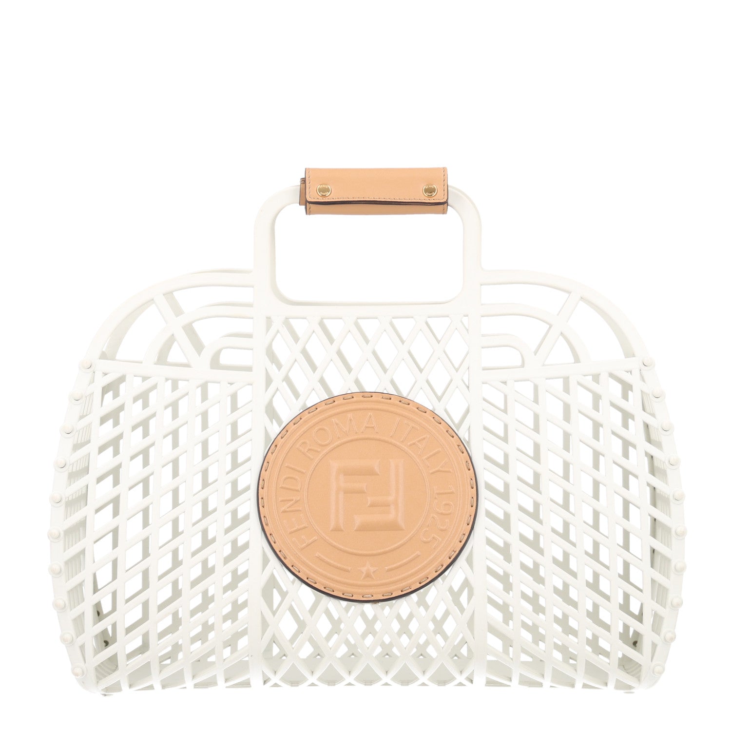 Fendi Recycled Plastic Vitello Liberty Matte Medium Fendi Basket White Ice Miele Scuro 1 of 10