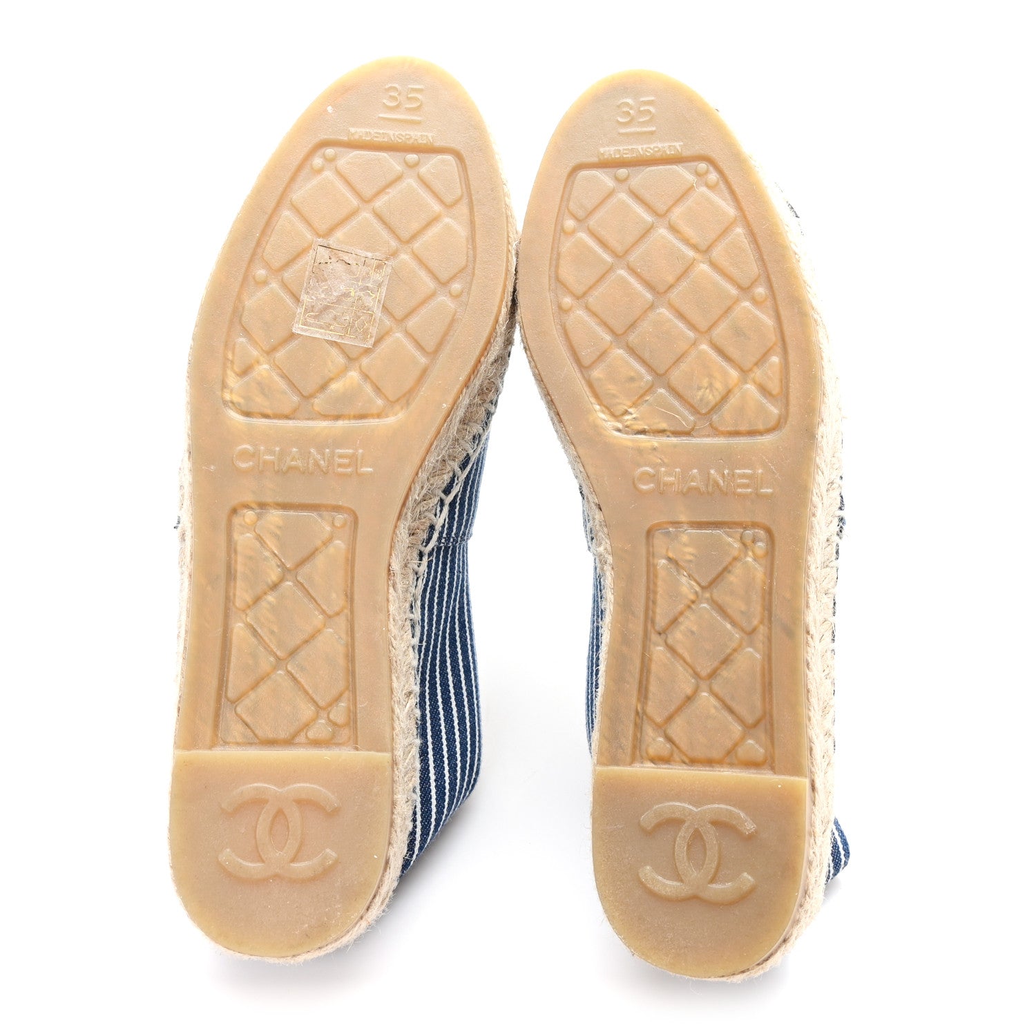Chanel Canvas Striped Patent CC Espadrilles 35 Navy Black 6 of 10