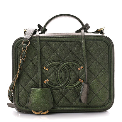 Chanel Iridescent Caviar Quilted Medium CC Filigree Vanity Case Green 1 of 12