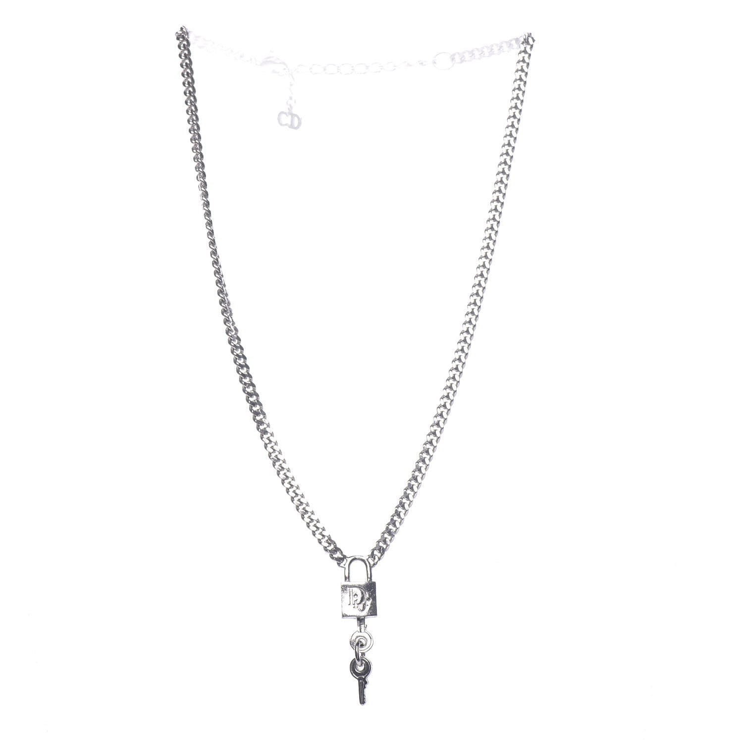 Christian Dior Metal Lock and Key Necklace Silver 3 of 7