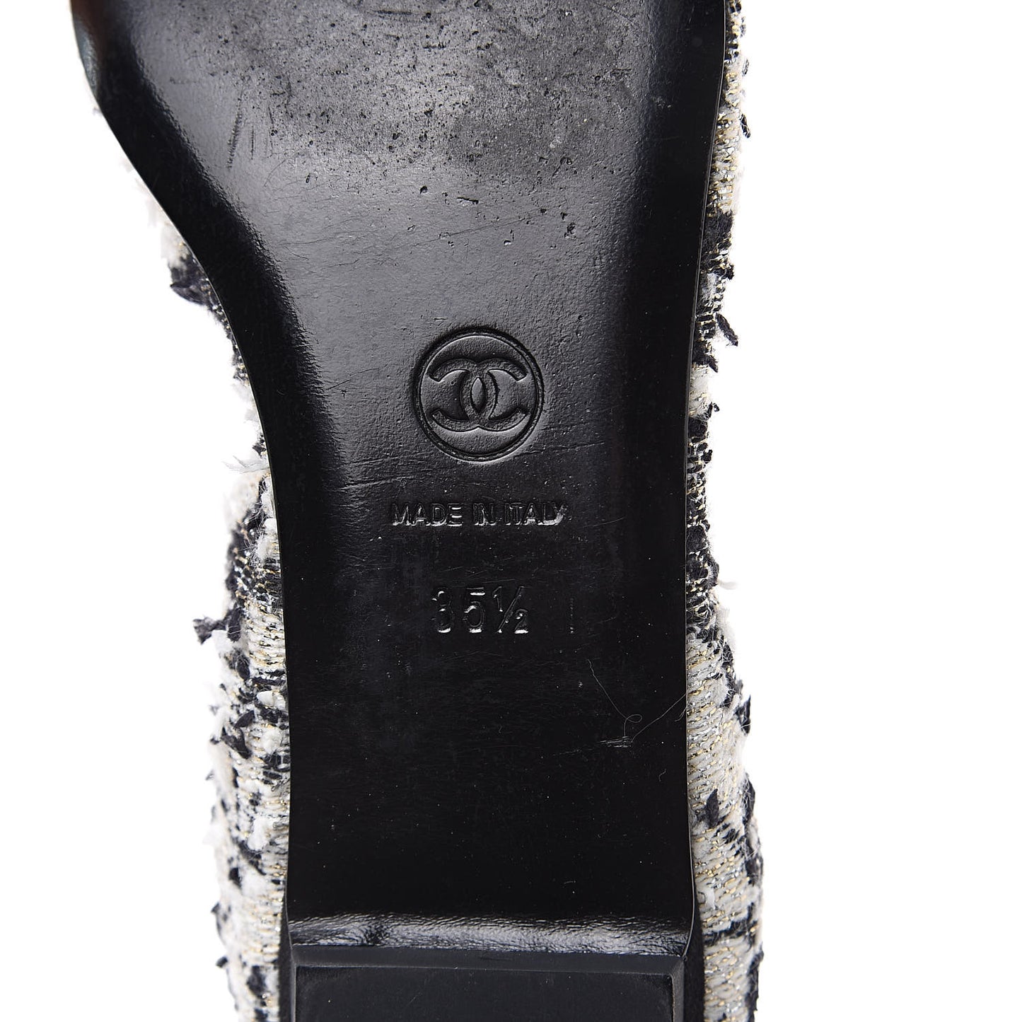 Tweed CC Elastic Cap Toe Ballerina Flats 35.5 Ecru Black Argent
