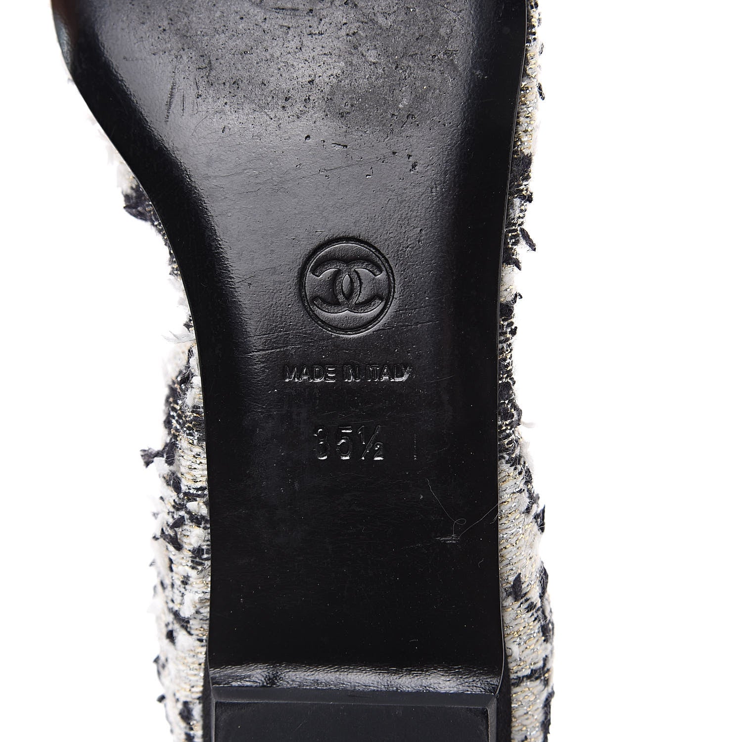 Chanel Tweed CC Elastic Cap Toe Ballerina Flats 35.5 Ecru Black Argent 6 of 9