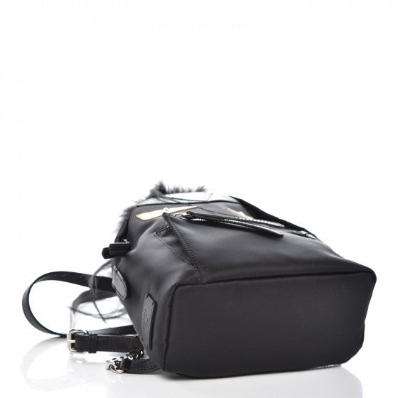 Nylon Vitello Dolce Goat Fox Fur Crocodile Monster Eyes Mini Backpack Black Sunflower