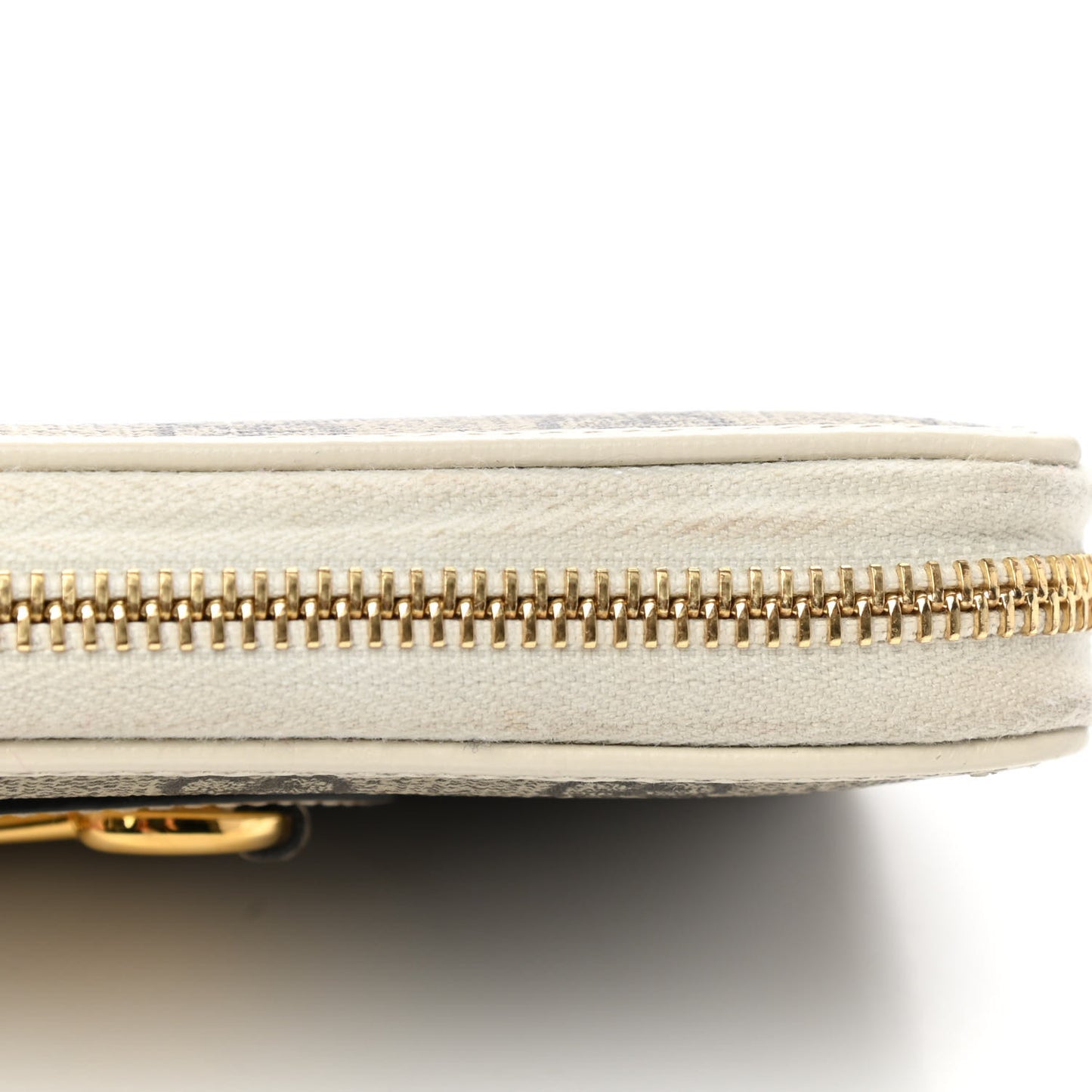 GG Supreme Monogram Azalea Calfskin Horsebit 1955 Zip Around Wallet Beige Ebony Mystic White