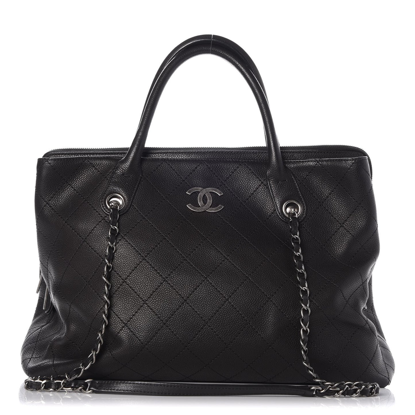 Grained Vegetal Calfskin Urban Shopping Tote Black
