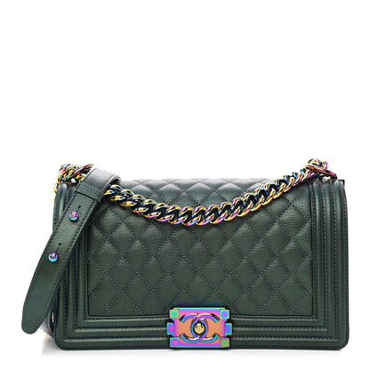 Chanel Iridescent Goatskin Quilted Medium Boy Flap Green 1 of 11