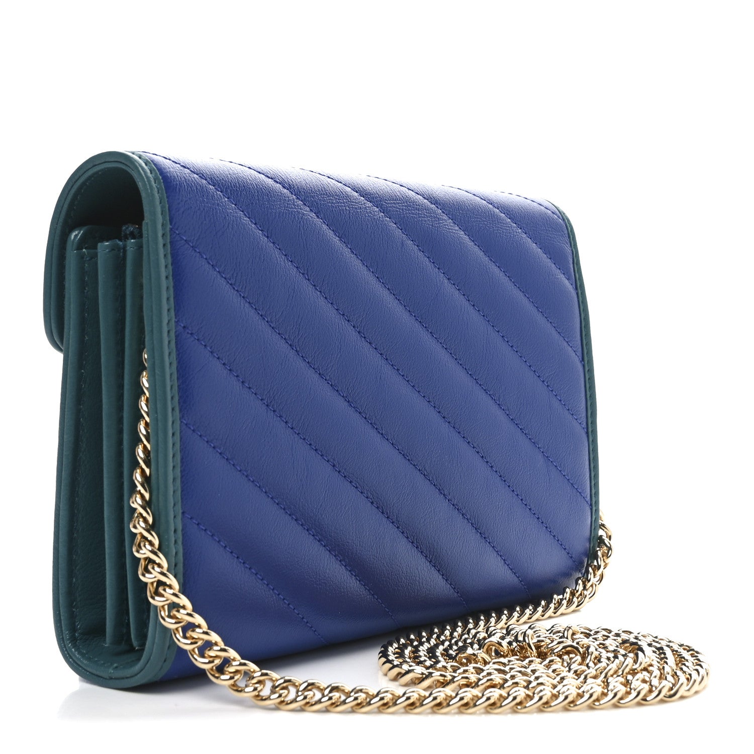 Gucci Azalea Calfskin Enamel Matelasse Diagonal Torchon GG Marmont Chain Wallet Imperial Blue Pavone 3 of 10