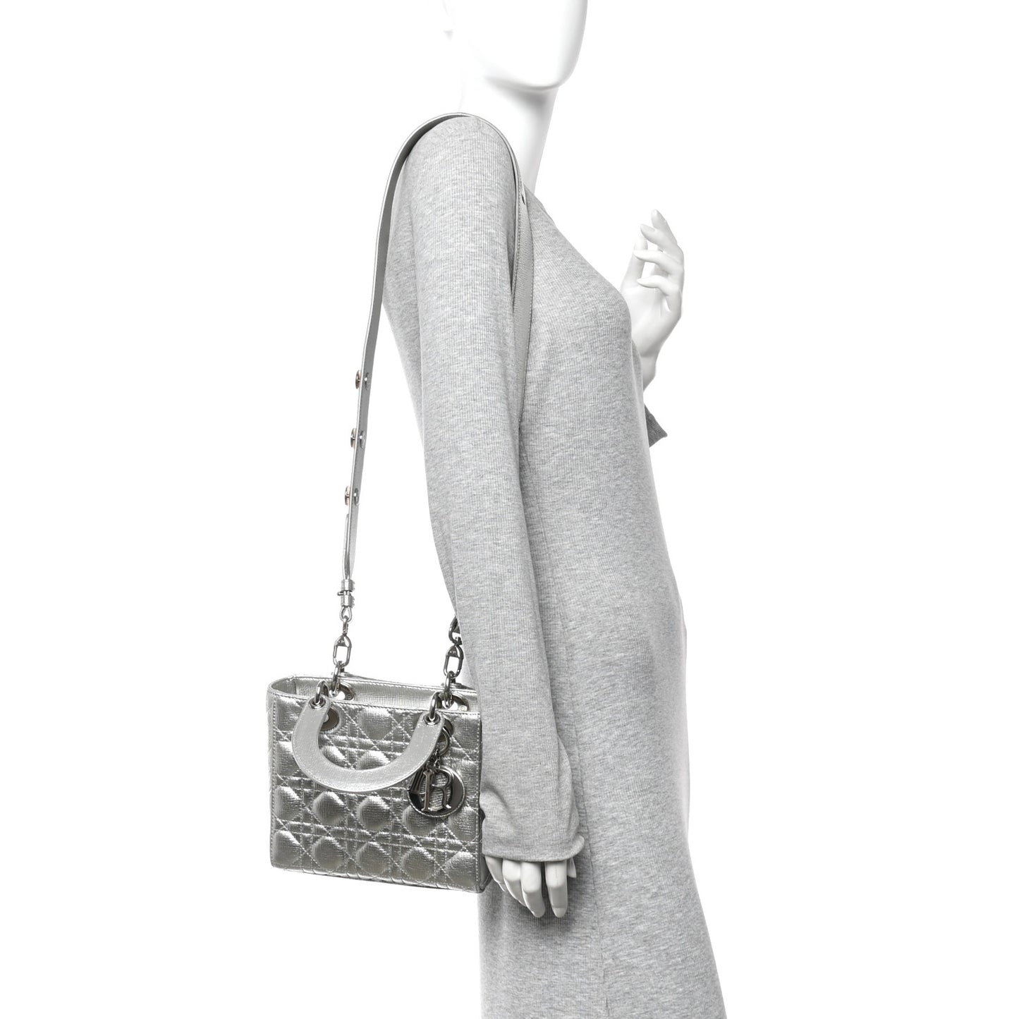 Metallic Grained Calfskin Cannage Small My ABCDior Lady Dior Silver