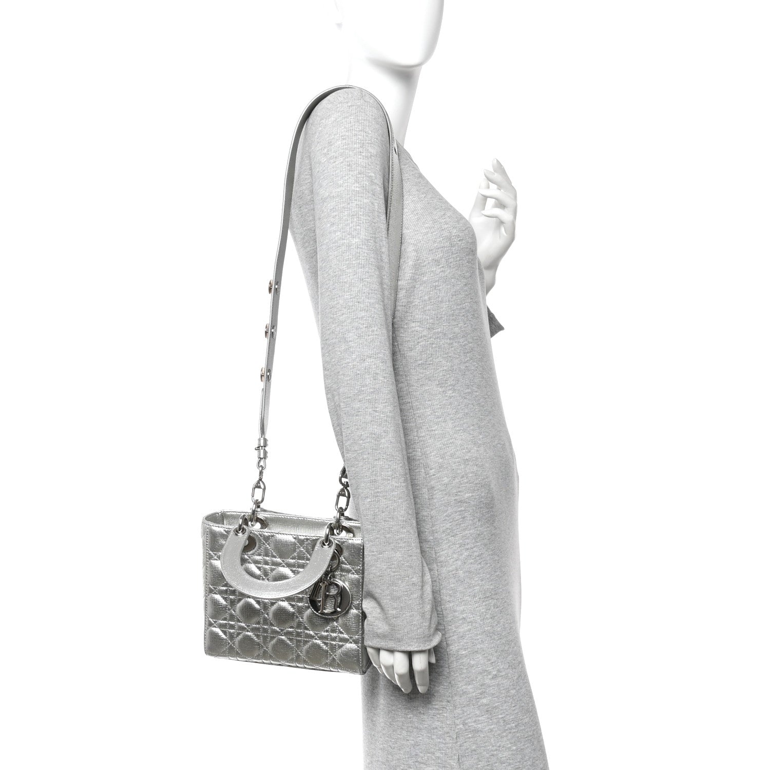 Christian Dior Metallic Grained Calfskin Cannage Small My ABCDior Lady Dior Silver 2 of 10