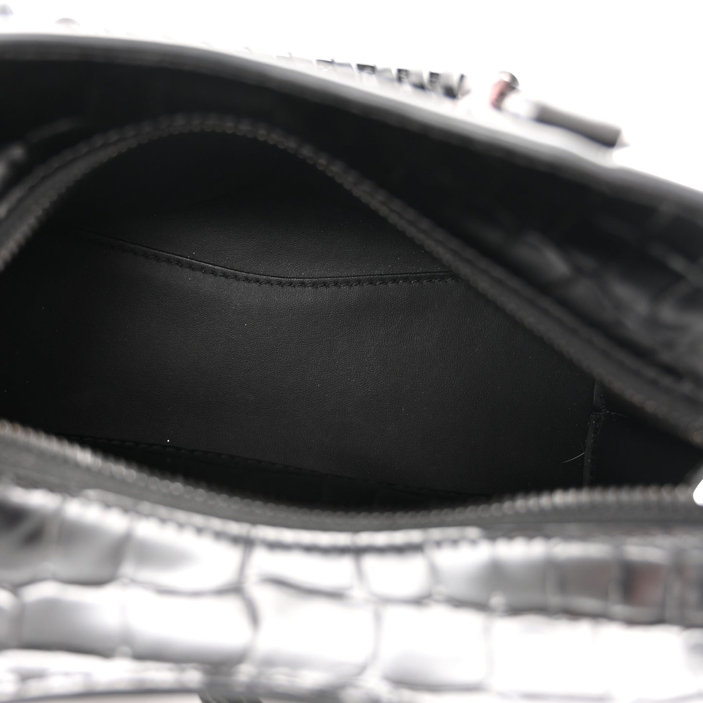 Semi Shiny Calfskin Crocodile Embossed Neo Classic Black Hardware Mini City Black