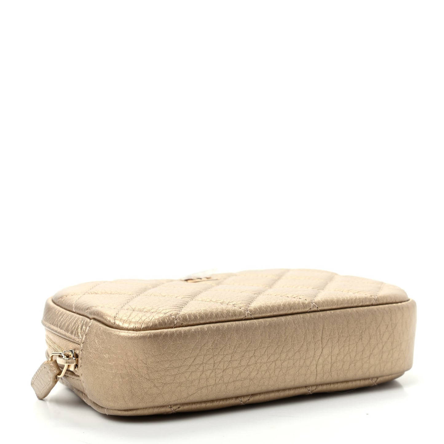 Metallic Calfskin Quilted Small Curvy Pouch Cosmetic Case Gold