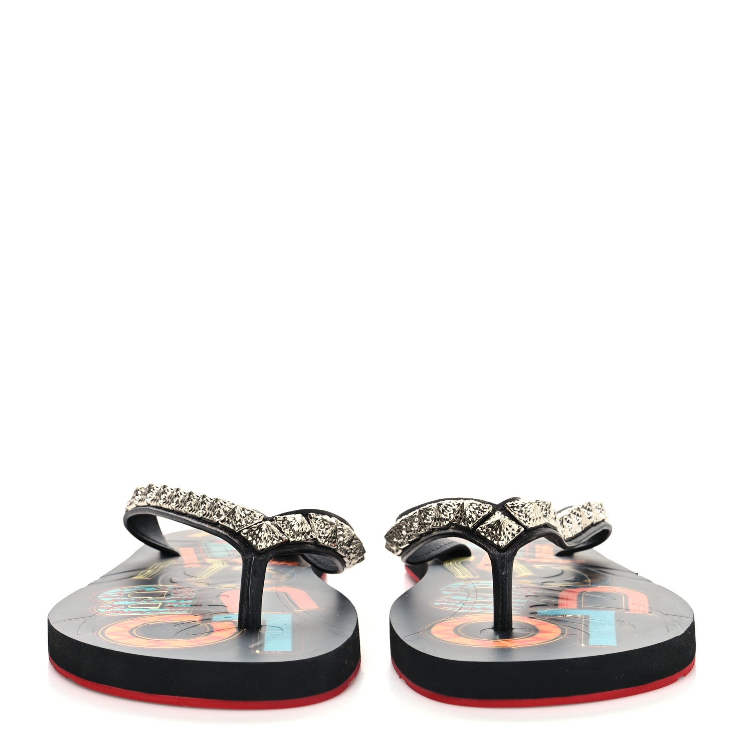 Christian Louboutin Rubber Pyraclou Loubi Print Montezazou Flip Flop 37 Black Silver 37 Multicolor 2 of 7