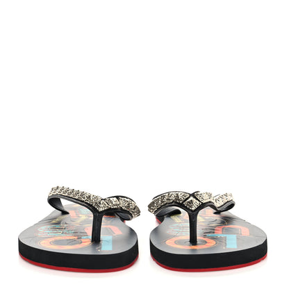 Christian Louboutin Rubber Pyraclou Loubi Print Montezazou Flip Flop 37 Black Silver 37 Multicolor 2 of 7