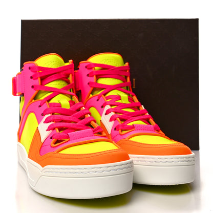 Gucci Calfskin Womens Neon High Top Sneakers 36 White Neon Yellow Pink Orange 8 of 8