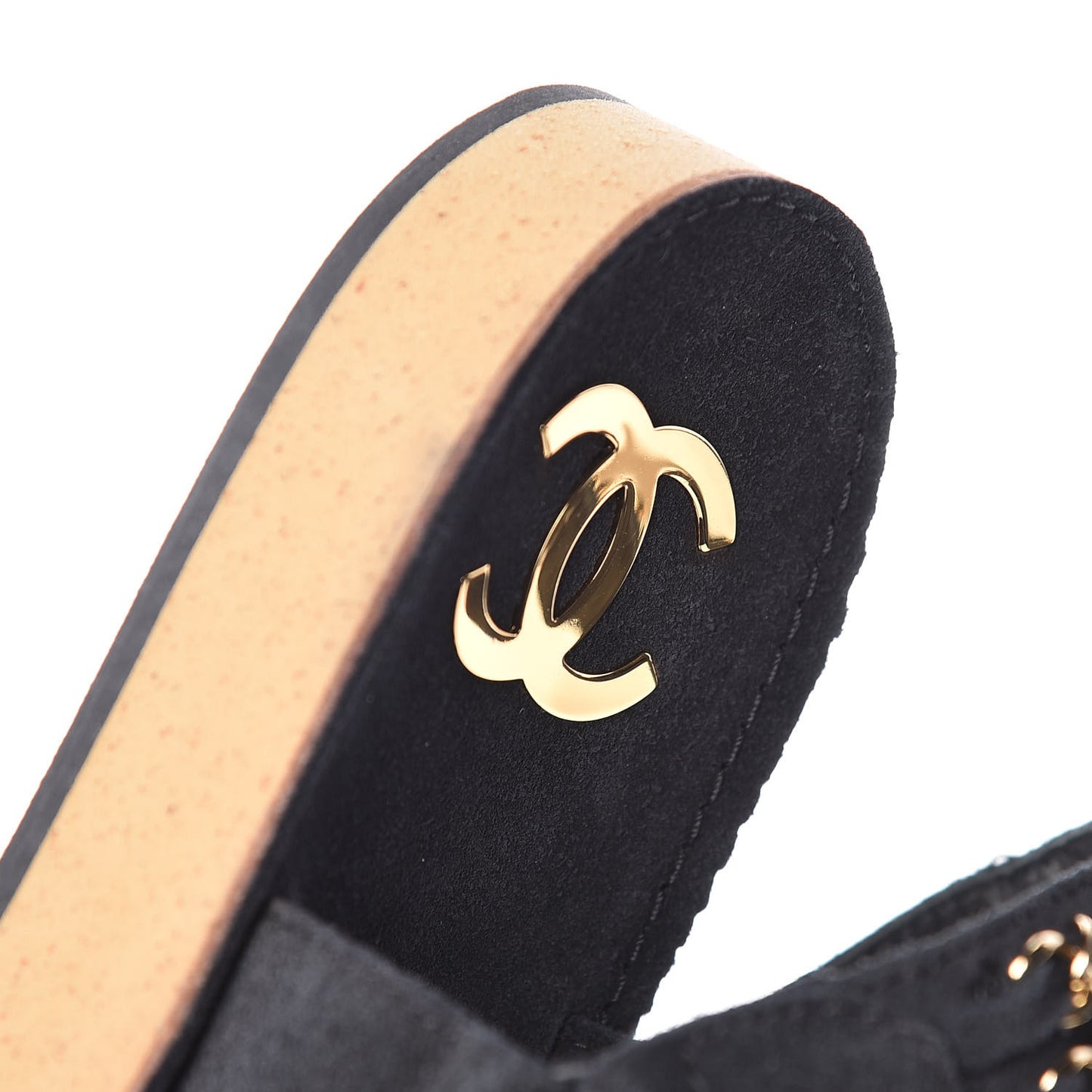 Suede Chain Flat Sandals 41 Black