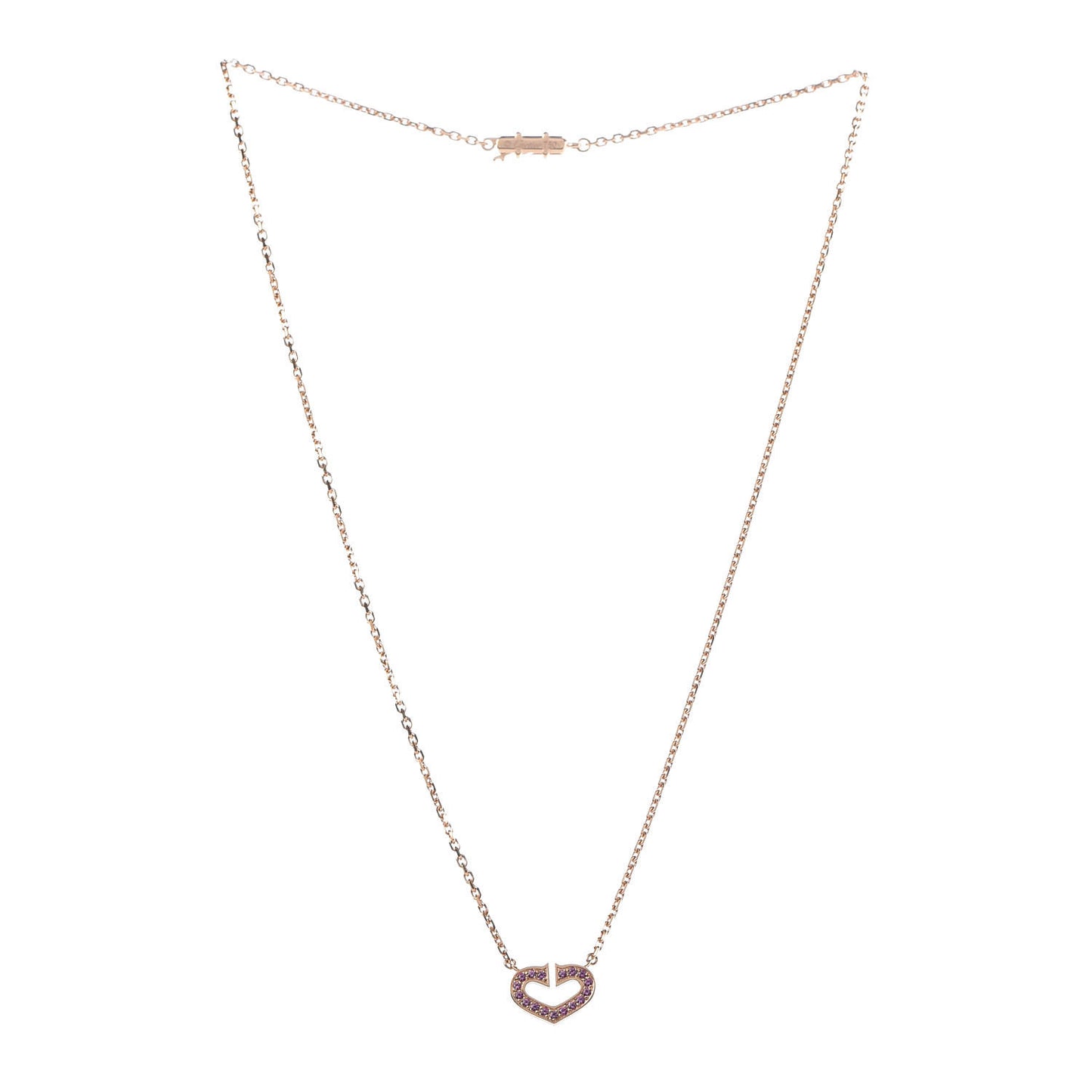 18K Yellow Gold Pink Sapphire Hearts and Symbols Pave Necklace