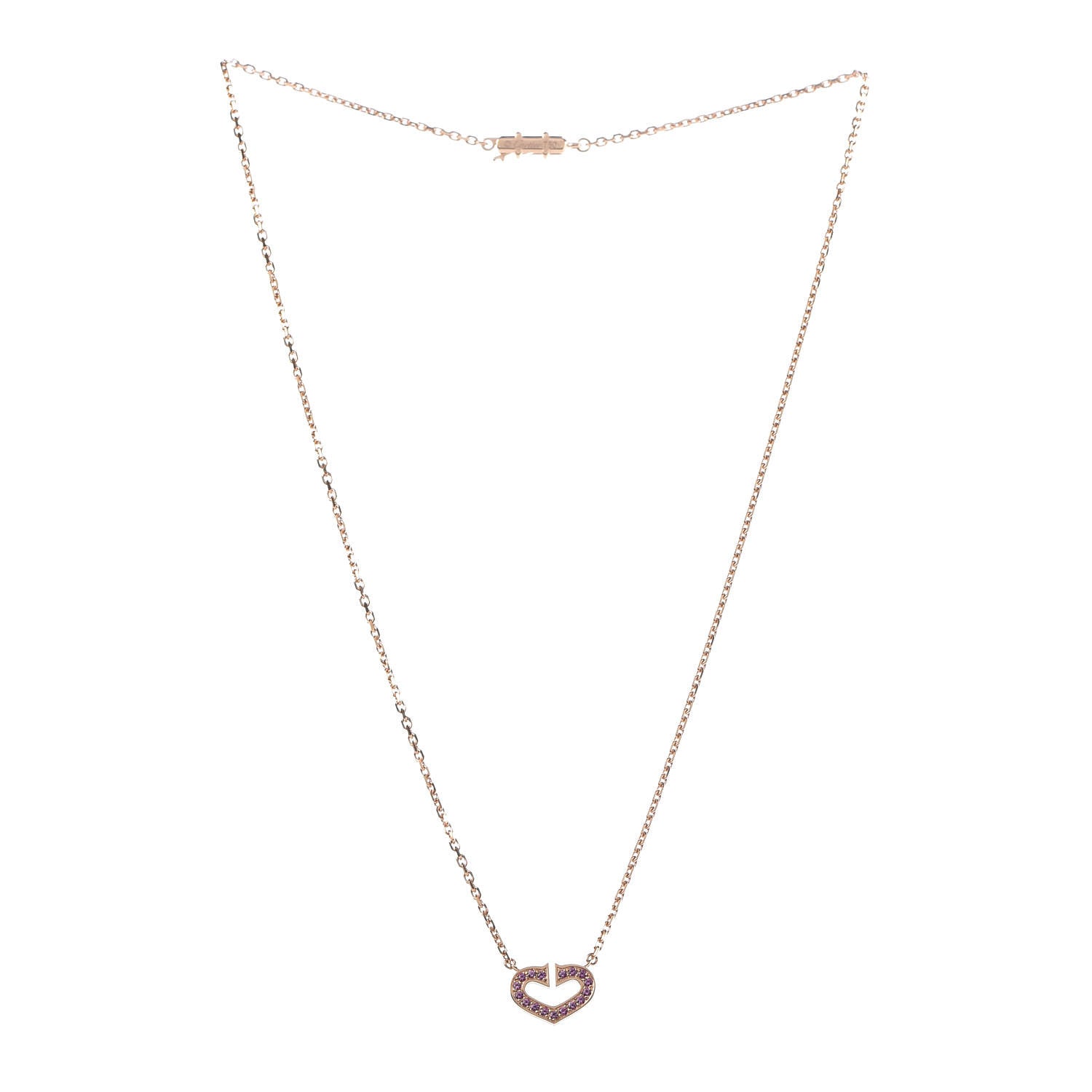 Cartier 18K Yellow Gold Pink Sapphire Hearts and Symbols Pave Necklace 3 of 7