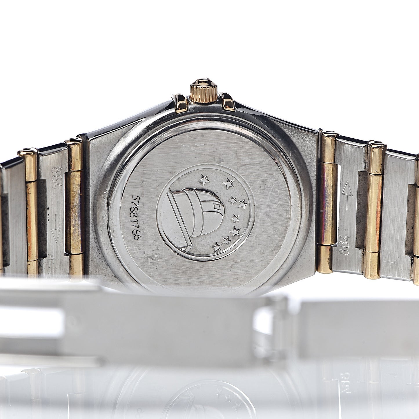 Stainless Steel 18K Yellow Gold Diamond Bezel Mother of Pearl 25mm Constellation Quartz Watch 1277.75.00