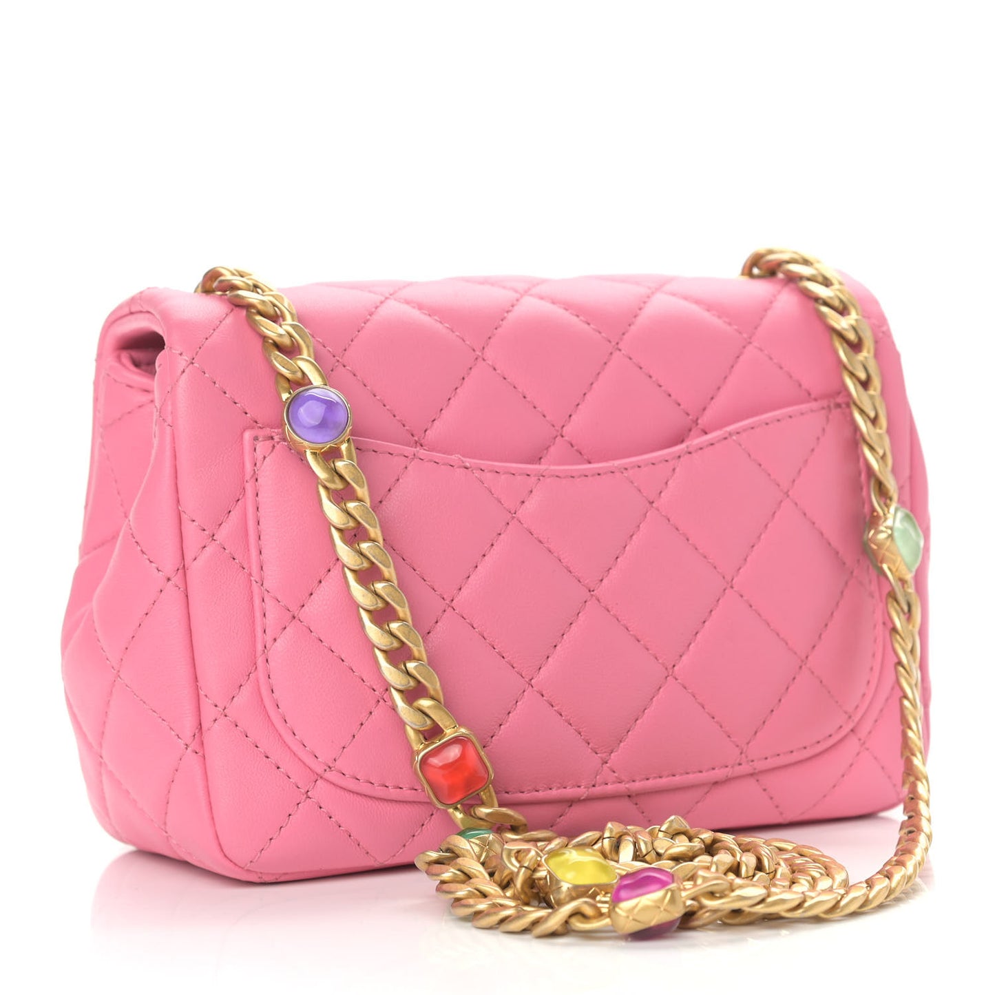 Lambskin Resin Quilted Mini Pearl Samba Square Flap Pink